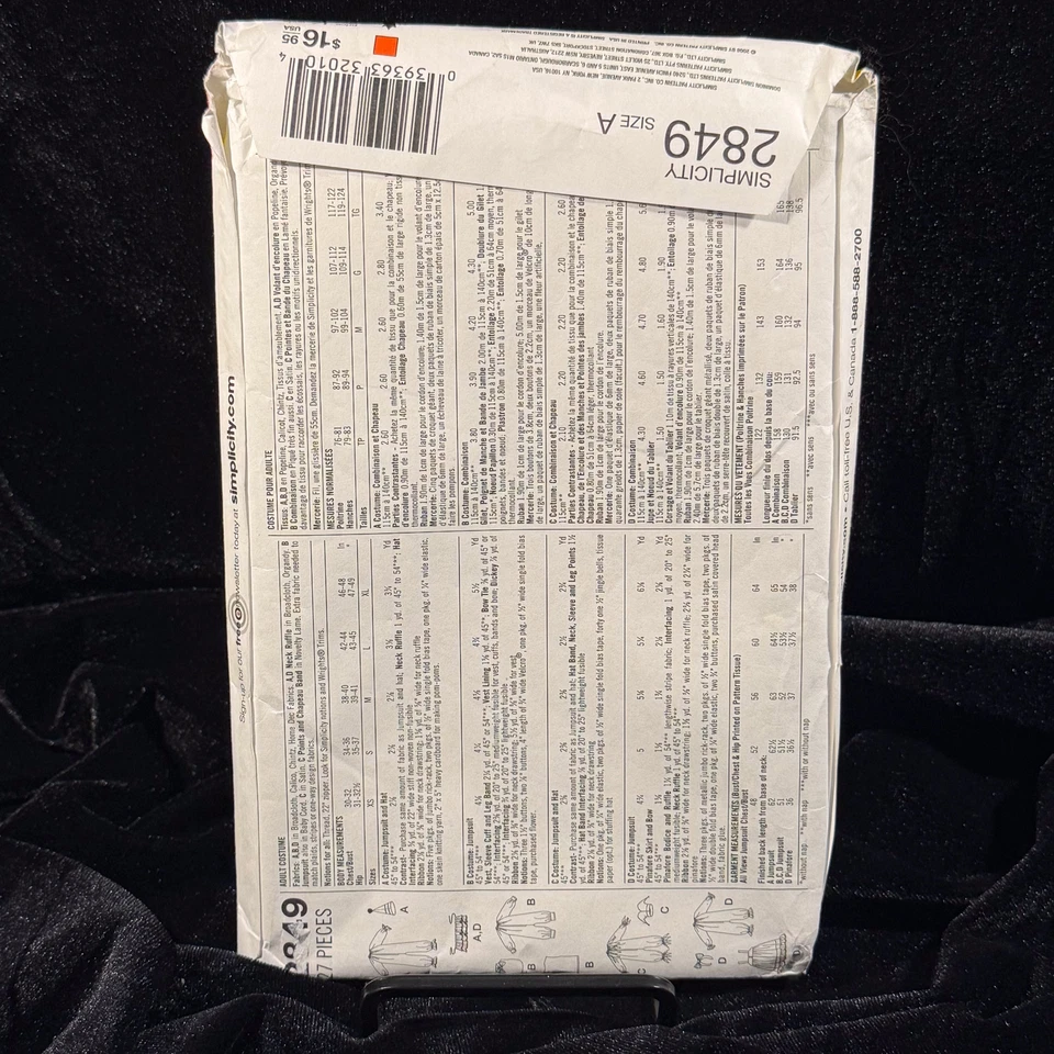 Vtg Simplicity 2849 Clown Costume Sewing Pattern Adult XS-XL Uncut Circus Jester - Image 2 of 4