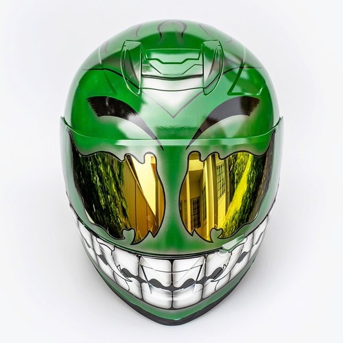 Custom Motorcycle Helmet Superbike Motorbike Biker Hand Paint Green Smiley CH03