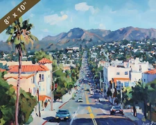 Los Angeles with Santa Monica Boulevard oil painting 8x10 Print