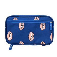 Yoobi Pencil Organizer Case Blue Pink Lips New Zippered Pockets