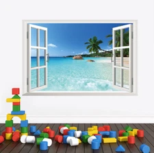 3D Beach Window Seascape Wall Sticker Nursery Home Decor Mural Vinyl Art Decal