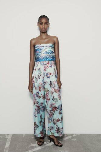 ZARA NEW WOMAN SS23 MULTICOLOURED STRAPLESS PRINTED JUMPSUIT REF:7953/470 - Picture 1 of 7