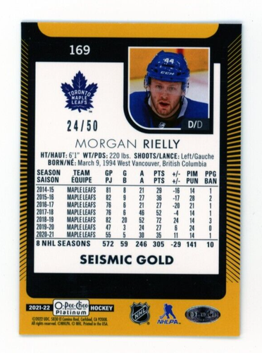2021 Upper Deck O-Pee-Chee Platinum Morgan Rielly Seismic Gold #/50 SP Parallel - Picture 2 of 2