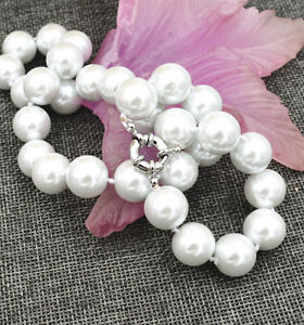 14mm White South Sea Shell Pearl Round Necklace Real Hand knotted 18-30" AAA