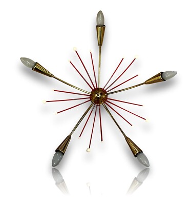 Wand-/Deckenlampe - Sputnik Spider Lampe - Roter Stern 50er Jahre - 5 flammig