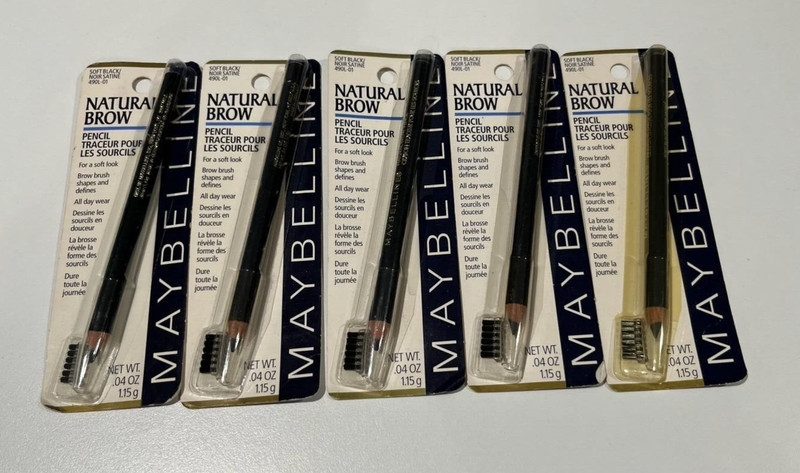5PCS MAYBELLINE NATURAL BROW PENCIL FOR SOFT LOOK SOFT BLACK 490L-01 0.04 OZ NIP