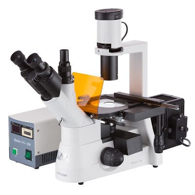 AmScope 40-400X Inverted Fluorescence Trinocular Microscope+2.3MP Shutter Camera