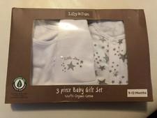 Coffret cadeau bébé 3 pièces Lily Dan 100 % coton biologique 9-12 mois petite étoile neuf dans sa boîte
