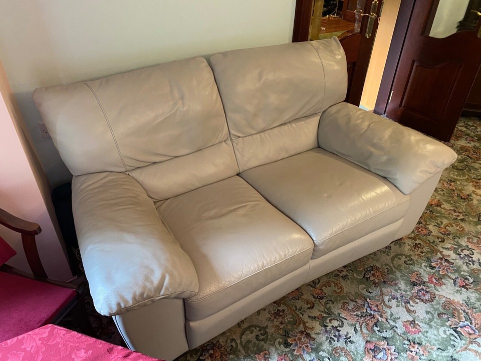 Pale Green Italian Leather Two Seater Sofa eBay
