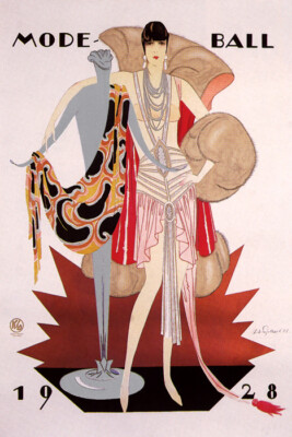 1928 FASHION WOMAN GIRL DRESS LUXURY COAT MODE BALL VINTAGE POSTER REPRO 