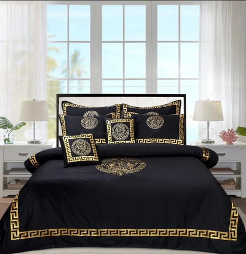 Black And Golden 8 piece Duvet Cover Set Cotton Satin