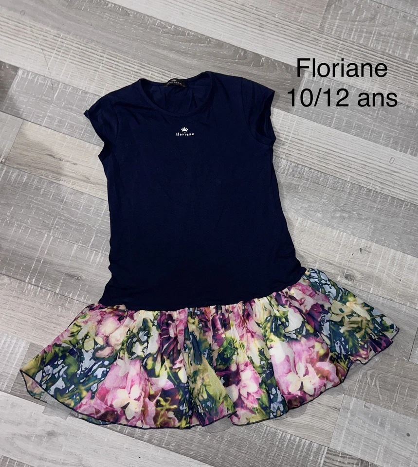 Floriane 10 Ans Fille : Robe Été Bleue Et Jupe Fleurie TBE - Photo 1/1