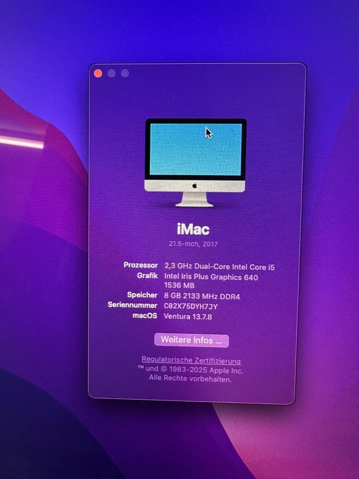 Apple iMac 21,5 Zoll Intel Core i5 2,3 GHz 8 GB RAM 1 TB HDD Modell-Jahr 2017 - Bild 2 von 3