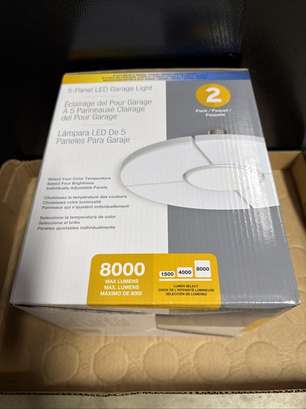 LED Garage Light, 5-Panel Adjustable, 8000 Lumens, 5 Color Temperatures 2 Pk