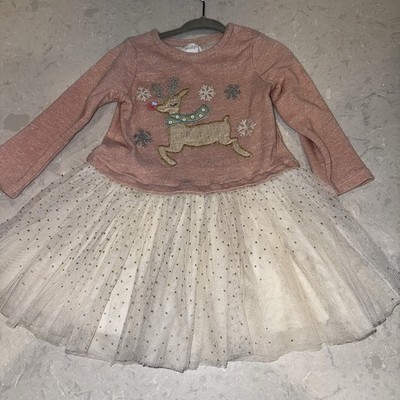 Mud Pie Kids Baby Girls Children Pink reindeer Mesh Dress size 24M/2T shimmer