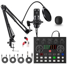 Podcast Equipment Bundle, BM-800 Mic Kit with Live Sound Card, Podcast Micro