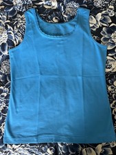 Talbots Blue Cotton Spandex Lace-Trim Scoop-Neck Tank Top Women's Size Medium