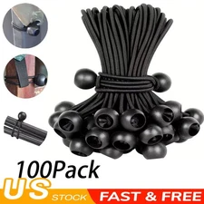100 Pack 6" Inch Black Ball Bungee Bungie Cord Canopy Tarp Tie Downs Straps US