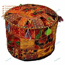 Poufs Floraux Bohémiens En Coton Repose-Pieds Ottoman Indien Brodé