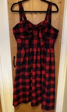 Vintage Style Red Plaid Dress Tartan Checkered Bow Highland Fling Swing - Size L