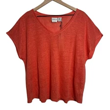 Rachel Zoe 100% Linen XL Blouse Loose Fit Top Stretch Orange Summer Lightweight