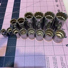 Vintage S-K Tools 3/8 Drive 12pt SAE Deep Socket Shallow Set  USA  3/8 - 13/16