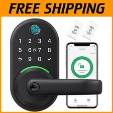 Matte Black Smart Lock - App-Controlled Deadbolt with Key Fob & Mechanical Key