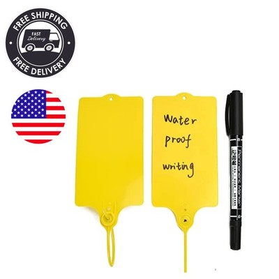 Durable 100 Count Writable Plastic Shipping Tags - Includes Yellow Marker Pen