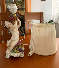 Porzellan Tischlampe Putto mit Weinkorb Rudorf K&auml;mmer Volkstedt Vintage Top