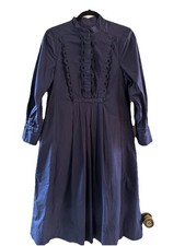 TOAST DRESS UK 10 Navy Broderie Long Sleeve Midi