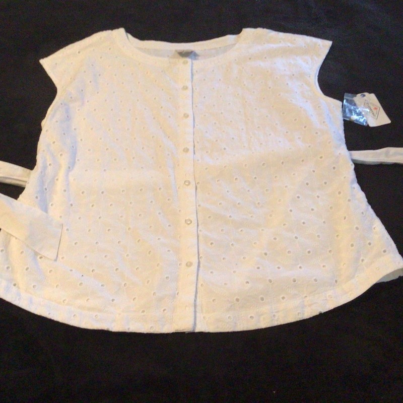NWT St John’s Bay Womens Top Size XL Button Up Sleeveless White Eyelet Lined