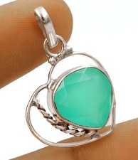 Natural Aquamarine Chalcedony 925 Sterling Silver Pendant 1 1/4'' Long @1-9