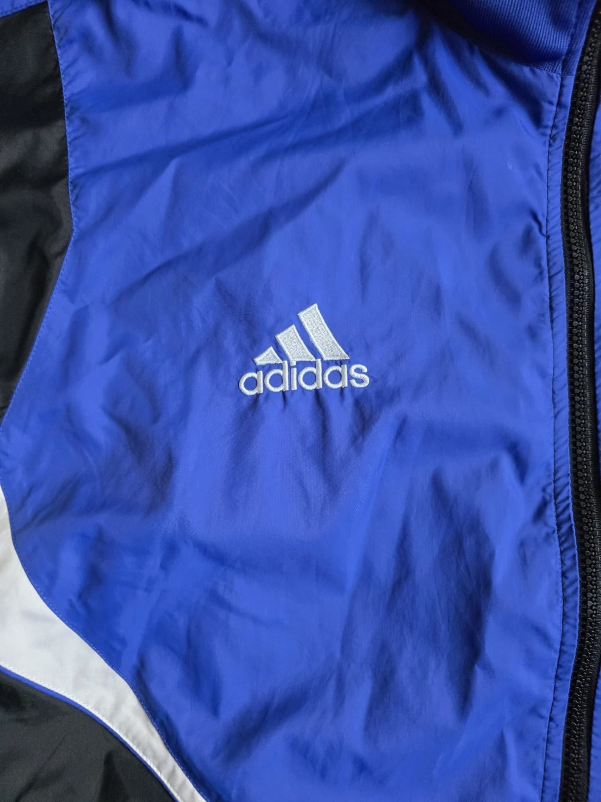Vintage Adidas 1999 Track Jacket Windbreaker Blue Black White Size L 90s image 5