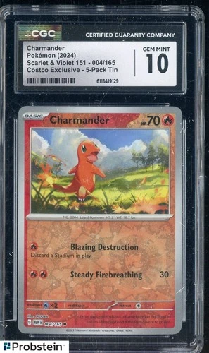 2024 Pokemon Scarlet & Violet 151 Costco Exclusive 004/165 Charmander CGC 10