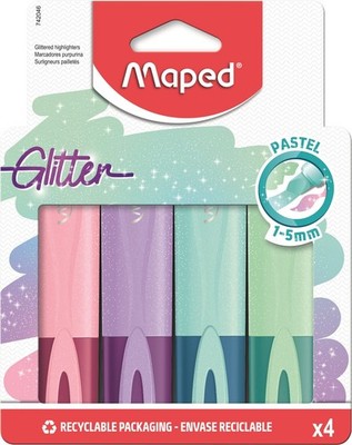 Maped Fluo Peps Glitter Highlighters in 1 Count (Pack of 4), Assorted Colors 
