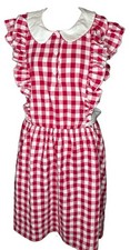 ModCloth Gingham Cotton Ruffle Dress White Collar Red Check 2X NWT