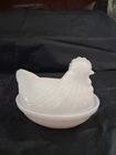 Vtg White Mild Glass Hen On Nest Small Dish
