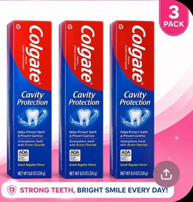 Colgate Cavity Protection Fluoride Toothpaste Great Regular Flavor 8 oz, 3 Pack