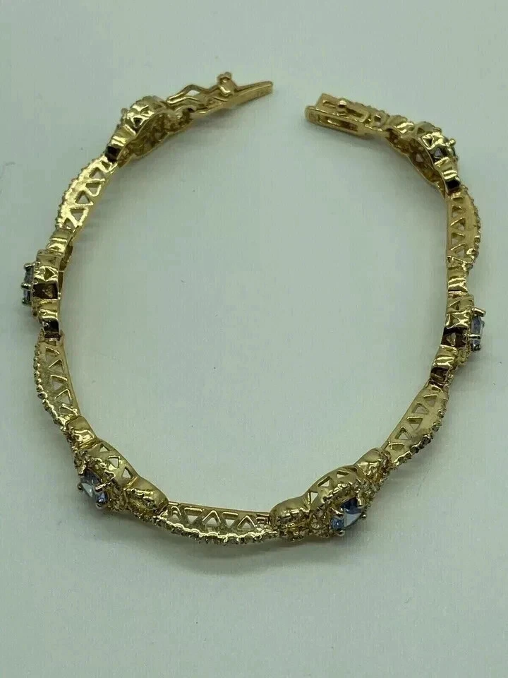 8Ct Round Cut Simulated Tanzanite Women's Tennis Bracelet 14k Yellow Gold Plated - Image 2 of 4