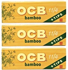 3x OCB 1 1/4 Rolling Papers Connoisseur w/Tips Bamboo Papers 3Pks Free SHPN