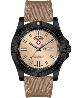 CX Swiss Military DESERT STORM Day/Date watch 42mm Khaki strap