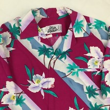 Vintage 70s Hilo Hattie Shirt Hawaiian Camp Floral Pink Button Up Mens Large
