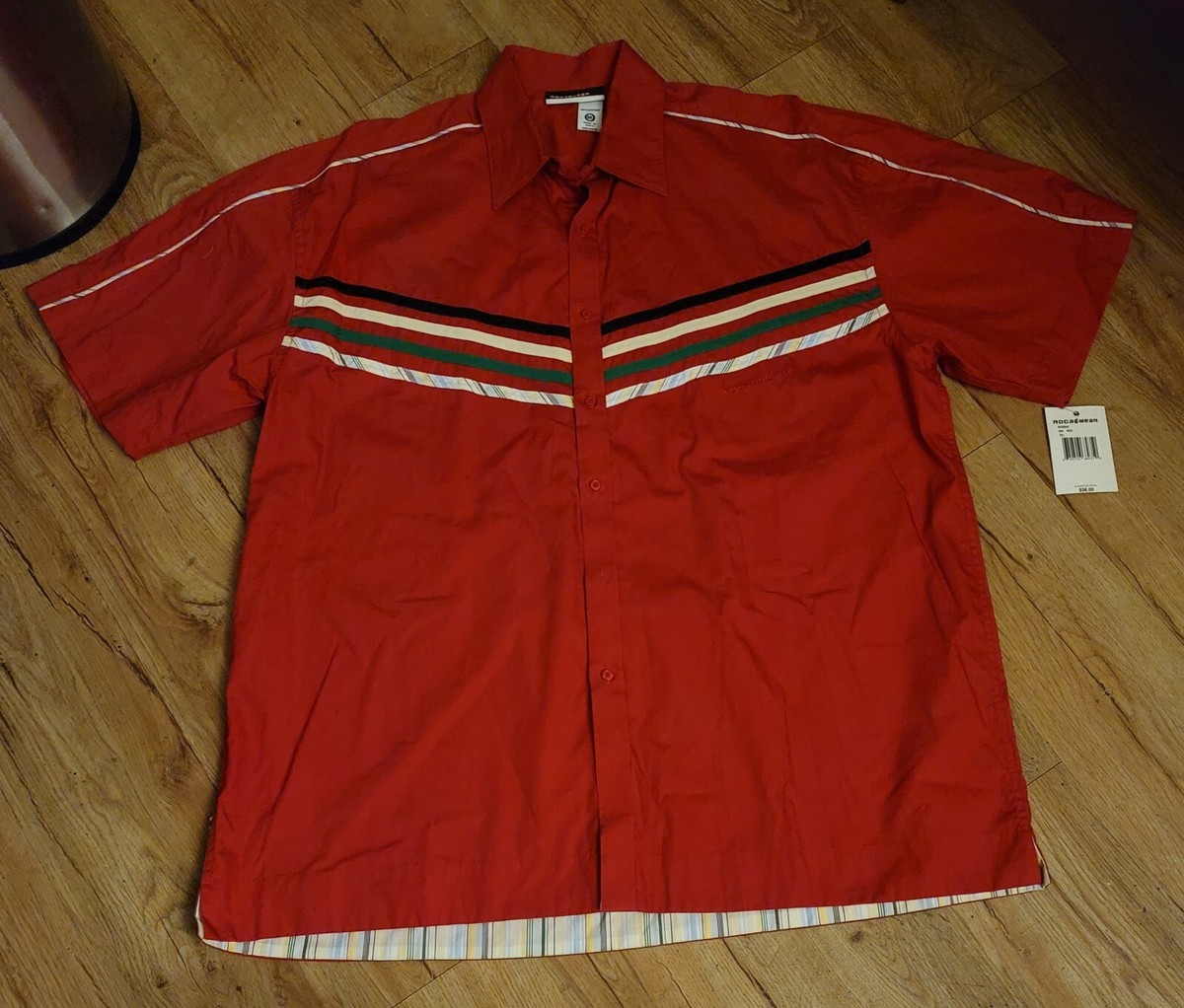 rocawear dress shirts Rocawear Long Sleeve Striped Red & Gray Button Up Dress Casual Shirt 2XL