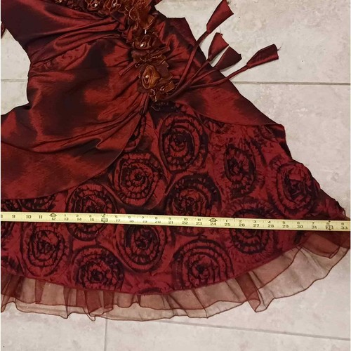 Exotic Formal Gown Sz XS Bughandy Red Spaghetti Strap Floral 3D Roses Whimsigoth - Picture 13 of 16