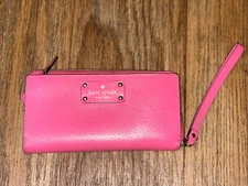 Kate Spade Pink Leather Double Zip Accordion Wallet Wristlet