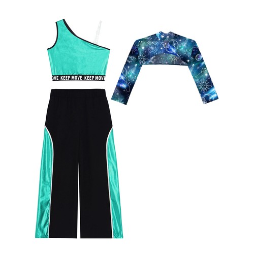 Conjunto de 3 piezas de chándal de entrenamiento para niñas bloques de colores ropa de baile correr trotar - Imagen 51 de 59