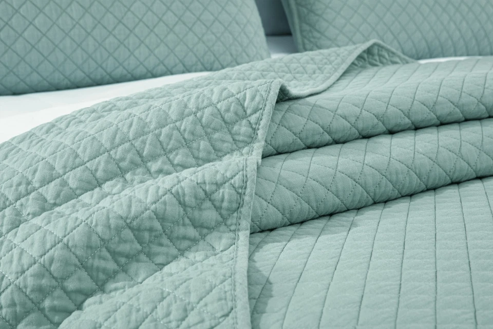 Juego de colcha de algodón de 3 piezas Chezmoi Collection Avon punto diamante Foto 3 de 4