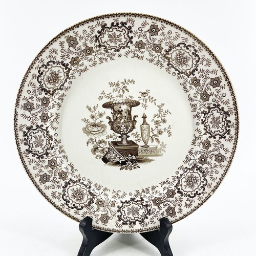 Antique J&G Alcock Cobridge Staffordshire Brown Transferware Plate POMPEII 1839 - Picture 2 of 6