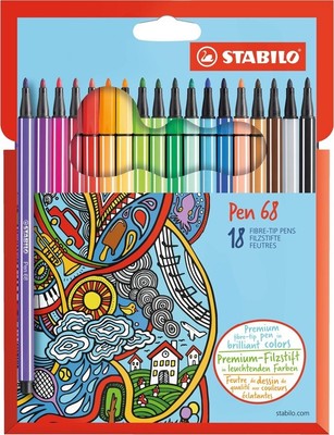 STABILO PEN 68 FASERMALER 18 STÜCK PACKUNG KARTONETUI FILZSTIFT