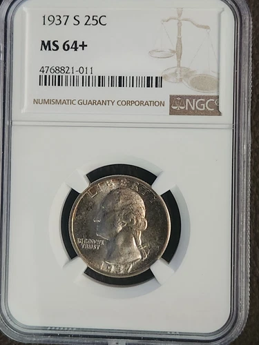 1937 S Washington SILVER Quarter NGC MS64+ NGC